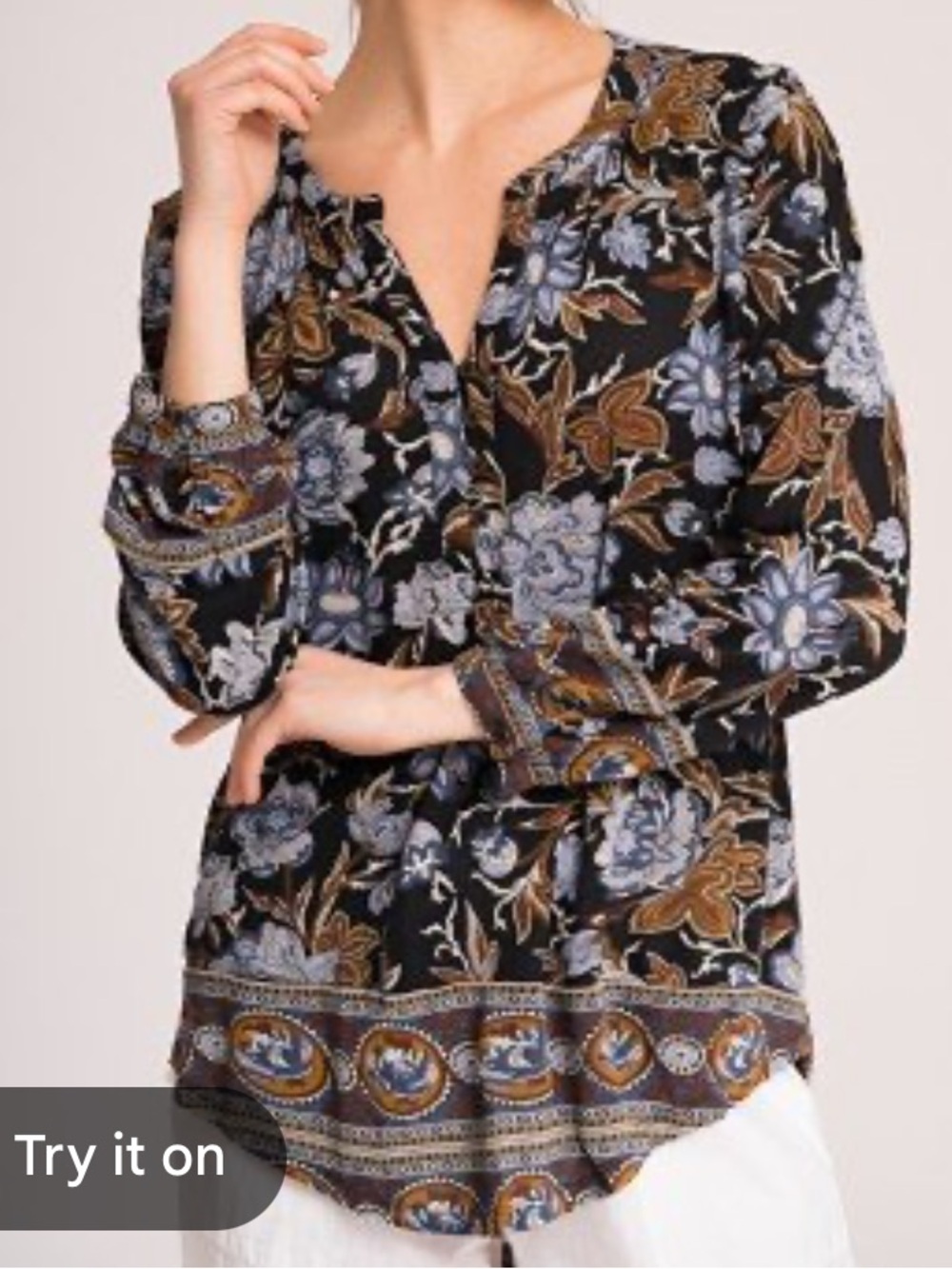 Lucky brand black floral patterned boho blouse top size XXL